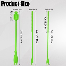 3pcs Straw Cleaner and Bottle Brush for Cleaning, Hanging Straw Brush Silicone BPA-Free Long Bottle Cleaning Brush Reusable Bottle Washing Accessories for Jars Tumblers (Green)