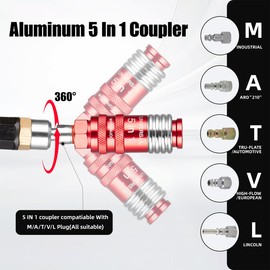 Wangsucc 5 In 1 Universal Quick Industrial Connect Coupler Air Hose Fittings 1/4” Body Size 5-in-1 Quick Connect Air Fitting Air Compressor Accessories Fitting (1 PCS)