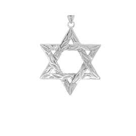 Claddagh Gold Jewish Star of David (1.1") Fine Branch-Like Design Pendant in Sterling Silver