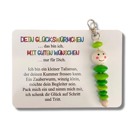 Glückswürmchen, Sorgenwürmchen handmade, Ranzenbaumler, Sorgenwurm, Worry worm, Mutmacher, Glücksbringer, Holz, Farbwahl (Grün)