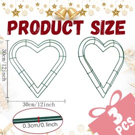 3 Pcs Heart Wreath Frame, Dark Green Heart Shaped Wire Wreath Frame 12 Inch Metal Wire Wreath Forms for Heart Wreath DIY Crafts, Christmas Flower Wreath Frame for Decoration Wedding Holiday Party