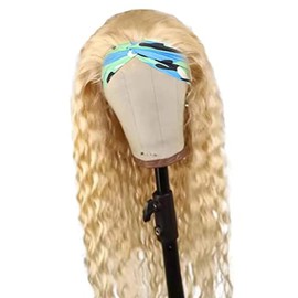 Blonde Headband Wig Deep Wave Human Hair Headband Wig Blonde None Lace Front Deep Wave Wigs Brazilian Remy Hair Machine Made Headband Wigs 613 130% Density Wig for Women 20 Inch