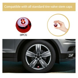 Augeny 8 PCS Car Tire Valve Caps, Pool 8 Ball Wheel Valve Stem Covers with Rubber Ring, Corrosion Resistant Airtight Tyre Dust Caps, Universal Stem Covers for Car, Truck, Bicycle, SUV (Red)