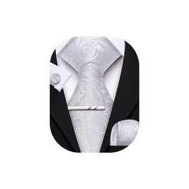 YOHOWA White Tie for Men with Tie Clip Paisley Silk Necktie Pocket Square Cufflinks Set Formal Graduation Wedding Party Business