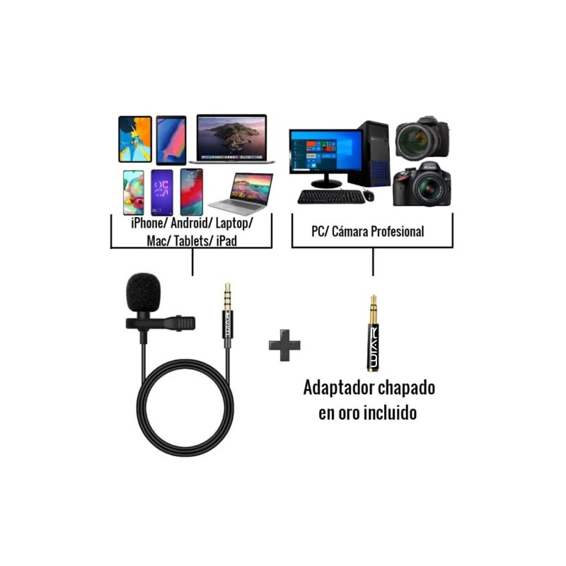 WIAR Micrófono de Solapa Lavalier Profesional para Celular Smartphone Tablet