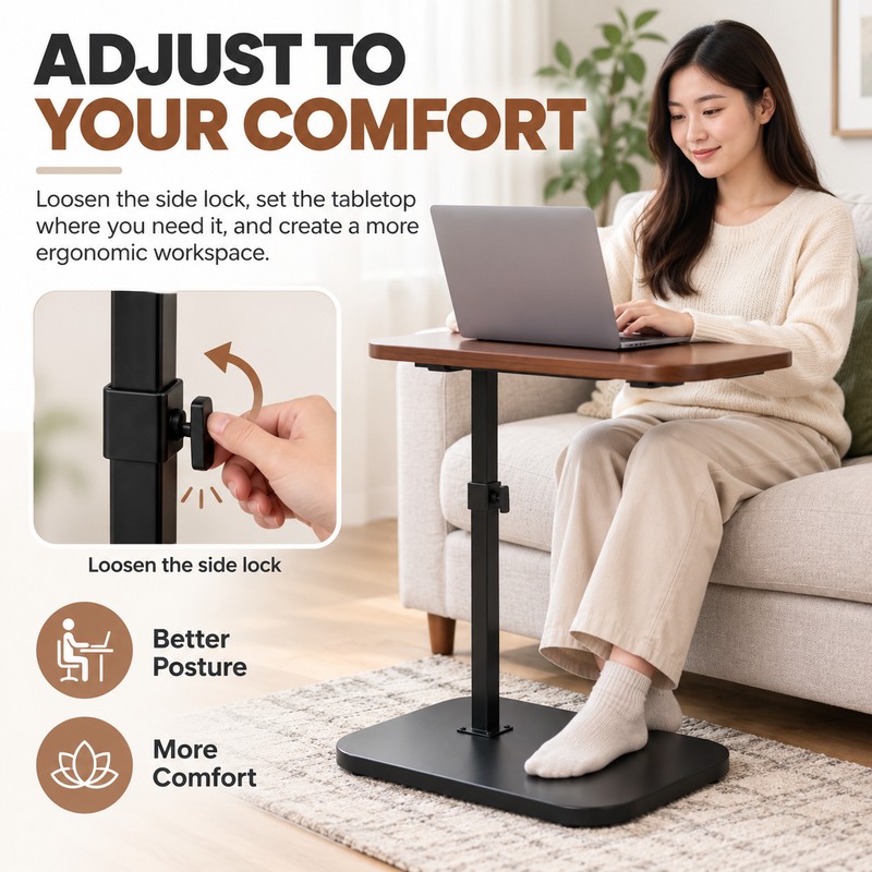 Adjustable Laptop Side Table for Small Spaces – Tilting 30×40cm