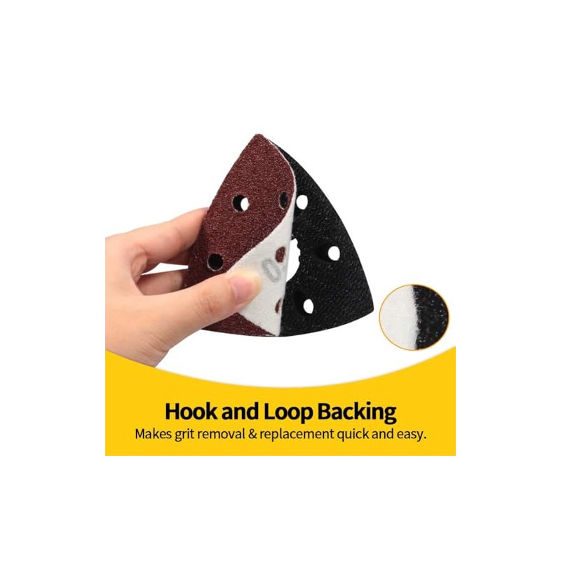EETools 50Pcs P40 Grit Triangle Sanding Pads Hook and Loop