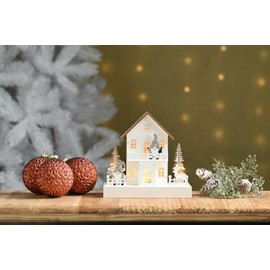 Festive Christmas LED Light Up Wooden Gonk House 18cm Long Trees & Reindeer