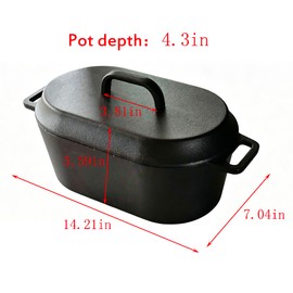 4.5QT Cast Iron Loaf Oven Pan - 11.3"x6.5"x4.3" - 5QT with Lid Handles Lame, for home baking