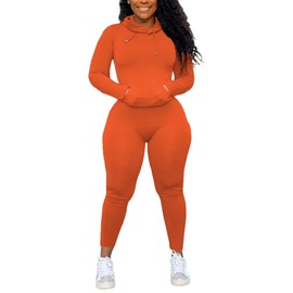 Mrskoala Two Piece Outfits For Women Workout Sets Long Sleeve Sweatsuit Tracksuits Orange M