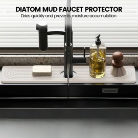 LAIKAIEU Tap Mat, Drip Mat for Kitchen Sink, Diatomite Quick Drying Stone, Super Absorbent Sink Protector, Splash Guard for the Kitchen, Bathroom Switch (White, 45 x 10 cm)