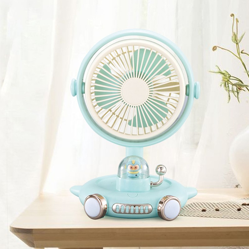 Small Desk Fan with Light USB Rechargeable Quiet Adjustable Wind