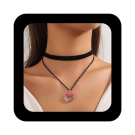 Allereya Vintage Layered Heart Collar Necklace Red Resin Heart Necklace Black Velvet Collar Necklace Puffy Heart Chain Necklace Heart Velvet Necklace Jewellery for Women, Zinc