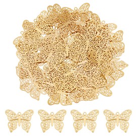 HOBBIESAY 50pcs Butterfly Filigree Charms Stainless Steel Pendant Charms 18K Gold Plated Butterfly Charms Hollow Butterfly Charms for Jewelry Making,Hole 1mm