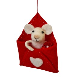 Adorable Needle Felted Christmas Ornament | Free-Standing or Hanging Decoration | Festive Christmas Decor (Mouse in Sweetheart Envelope, One Size)