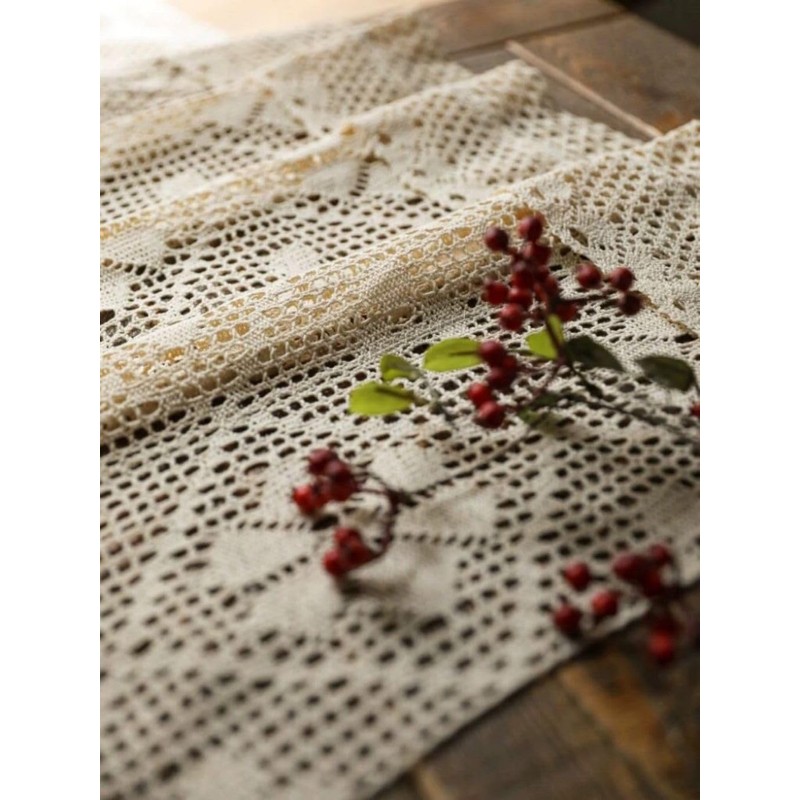 Yaland Bistro Curtain, Boho Curtain, Handmade Crochet Curtains with Cut-Outs,