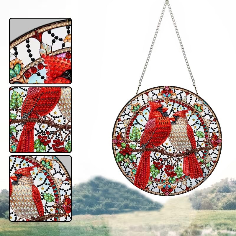 STGLCR Diamond Painting Cardinal Ornament 5D Bird Wreath DIY Diamond