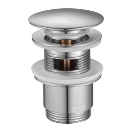 DURO CLICK-CLACK Valve with Brass Sleeve, Effortless Functionality for the Sink, Pop Up Valve, High-Quality Brass and Minimalist Design, with Overflow, Round, Large, Brushed Steel