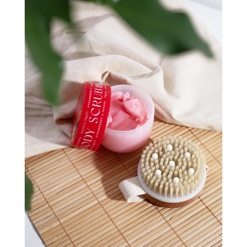 Tropical Fruits Gentle Exfoliating Sugar Scrub & Brush Strawberry and