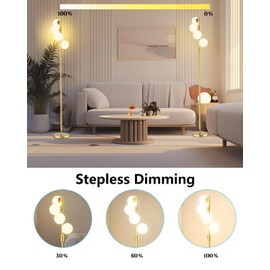 ACOHOOK 64IN Dimmable Gold Floor Lamp, Tall Standing Lamps with 4 Globe Soft Warm White Eye Care 3000K G9 Bulbs, Mid Century Modern Floor Lamp for Bedroom Office