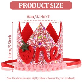 Pink 1st Birthday Hat for Baby Girls, Glitter Strawberry Birthday Crown, Berry First Birthday Party Headband, Sweet One Birthday Fruit Headwear for 1st Theme Party Decorations Photo Props (3.3'')