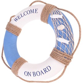 Shiwaki Diameter 30 cm Blue Nautical Life Ring Nautical Decorative Life Ring Nautical Life Ring Wall Door Decoration (Fish)