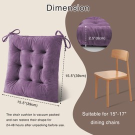OVOV 4 Pack Chair Cushions for Dining Chairs Soft Seat Cushions for Kitchen Desk Chairs Square Chair Pads with Ties (15.5"x15.5" Purple)
