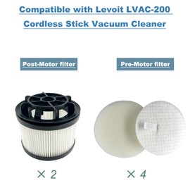 Dttery Filter Replacement for Levoit LVAC-200 Cordless Stick Vacuum, LSV-V201-WUS, 4 Pre-Motor, 2 Post-Motor Filters