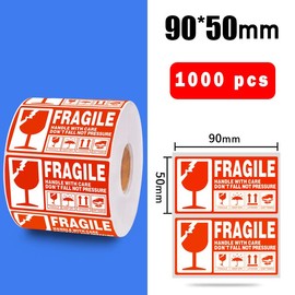 Fragile Stickers, 1 Roll 1000 Labels, Red Fragile Warning Labels, Handle with Care, Thank You Warning Sign, Fragile Packaging Label for Packages and Boxes