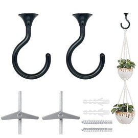 2 Sets Heavy Duty Swag Ceiling Hooks with Hardware for Hanging Plants, Cavity Wall Fixing, Easy Installation, Holds Up to 30lbs, Ideal for Home & Garden (2 Sets, Black)