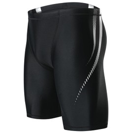 KGKE Mens-Swim-Jammers Athletic-Swimwear Quick-Dry-Shorts Durable-Team-Swimsuits - Drawstring Competition Swimming Soft UPF50+ (White Offset Printing, XL)