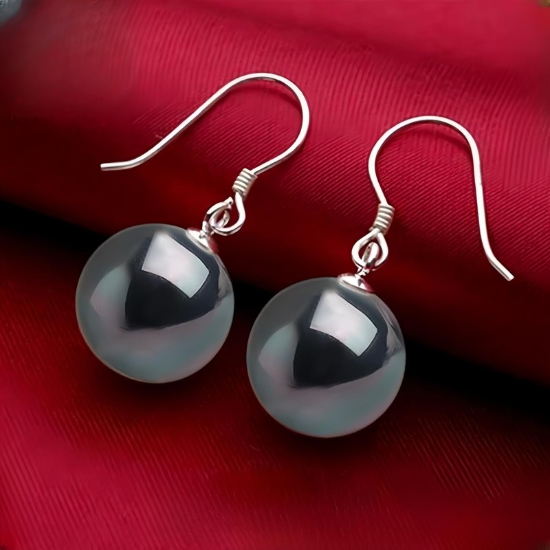 PPTAWFA Ladies Black and Cream color12mm Pearl Earrings Set, 18K