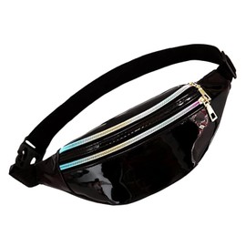 Shiny Holographic Fanny Pack,Metallic Farbe Sport wasserdicht Gürteltasche Neon Gürteltasche mit Taschen und verstellbarem Gürtel für Frauen Männer Kinder Reisen Laufen Festival Party (Schwarz)