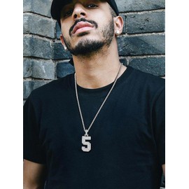 FindChic Bling Number 8 Chain for Men Cubic Zirconia Diamond Silver Pendant Necklace Hip Hop Jewelry for Rapper