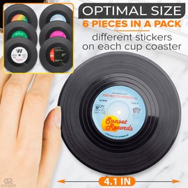 Vinyl Coasters for Drinks - Vinyl Record Coasters for Drinks Mini Vinyl Records Coasters Set of 6 for Home Bar Gifts Record Player Coasters for Desk - Music Coasters for Vinyl Record Decor Retro Gift