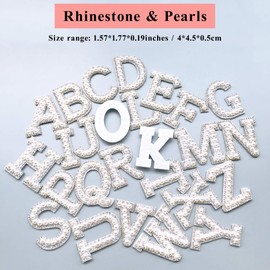 Rhinestone Iron On Patches, Sparkly Rhinestone and Elegant Pearls English Letter A-Z Clothing Decoration Sew On Patches for DIY Project, (G)