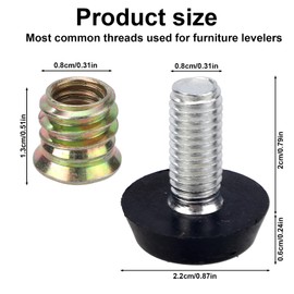 BOXOB 16pcs 1/4-20" UNC Thread Adjustable Furniture Levelers, Anti-Slip Chair Leg Extender Plastic Iron Table Leveling Feet with 16pcs Screw-On Nuts for Tables Chairs Wooden Furniture