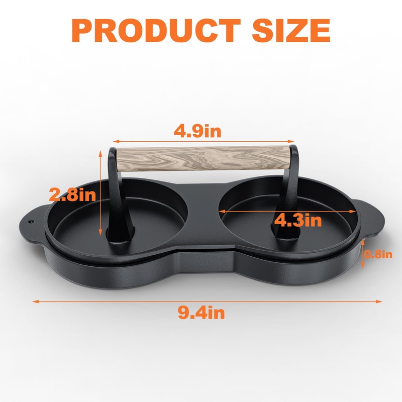 KEESHA Double Burger Press, Cast Iron Hamburger Press Patty Maker,