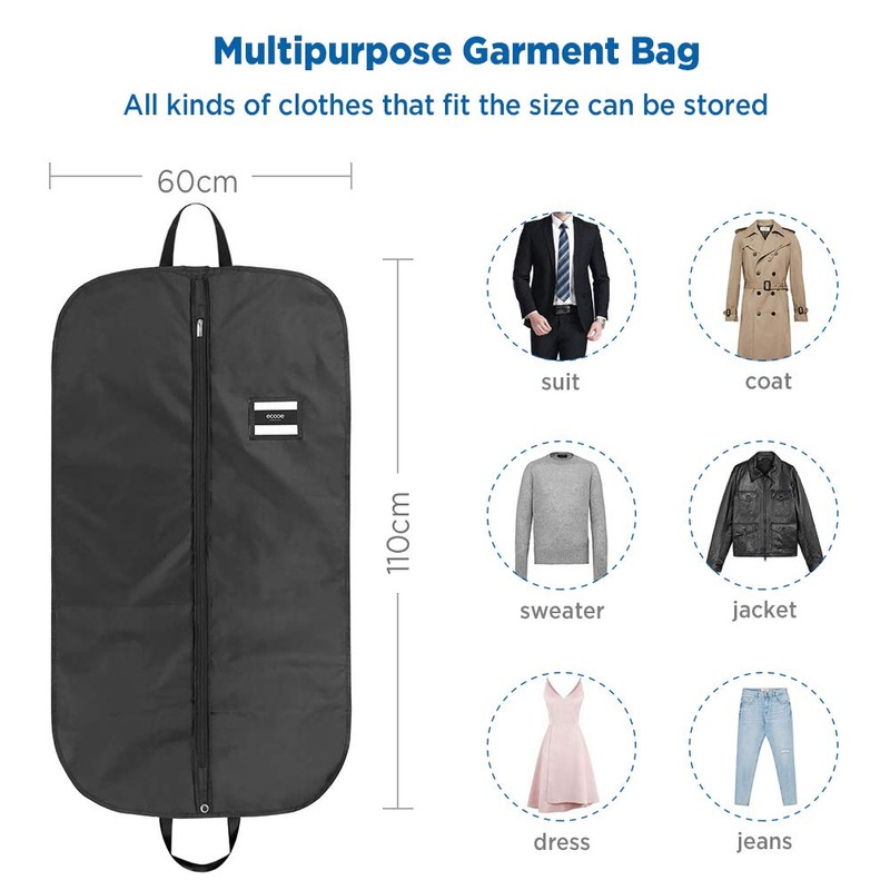 ecooe 2 x Black Garment Bag Polyester Garment Cover Clothes