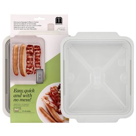 MMUGOOLER Microwave Easy Bacon Maker/Cooker with Lid, Safety, Quick and with No Mess, 11.3“ L x 9.0" W x 2.4" H- White
