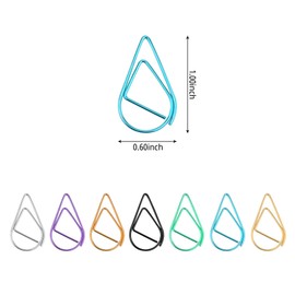 100Pcs Small Golden Paper Clips, Water Drop-Shaped Paperclips Bookmarks for Office Stationery Document, Memo, Poster, Photo (Blue)