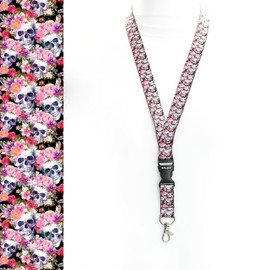 Lanyard with Metal Clip for Card Holder 1 Sculls & Roses