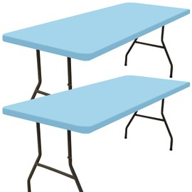 Smiry - Juego de 2 manteles rectangulares para pícnic, impermeables, elásticos, lavables de poliéster rectangular, para camping, interior y exterior (azul claro, 30 x 96 pulgadas)