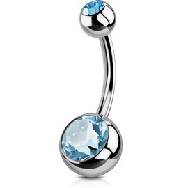 OUFER Solid Titanium Belly Bars 14G Navel Rings Grade 23 Titanium Ball Double Blue Gem 1.6mm