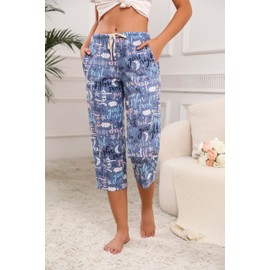 PNAEONG 3 Pack Womens Pajama Pants Cotton Capri Pajama bottoms Drawstring Pj Bottoms Sleep Lounge Pants with Pockets X-Large