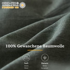 Simple&Opulence Bed Linen 2-Piece 100% Washed Cotton Soft and Comfortable Sleeping Comfort Oeko-Tex Certified Duvet Cover and 1 Pillowcase (135 x 200 cm, 1 x 80 x 80 cm, Green)