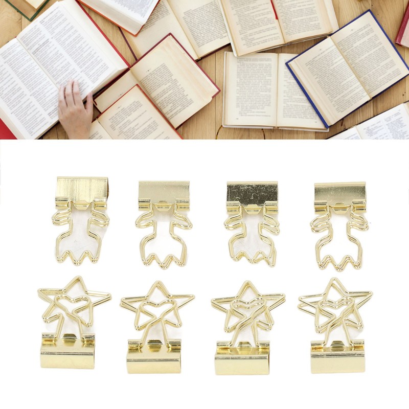 30pcs Gold Binder Clips Flower Shape Pentagonal Heart Shape Electroplating