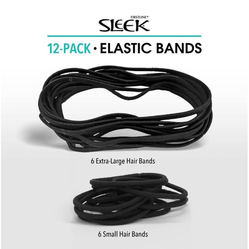 Generic Sleek Elastic Hair Bands, 12 Pack, Black