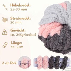 Coopay Thick Wool for Crochet, 2 x 240 g, Soft Arm Knitting Wool for Hand Knitting, Soft Chunky Wool for Knitting, Bulky Arm Knitting Wool, XXL Wool for Blankets, Cushions, Pet Nest - Light Pink