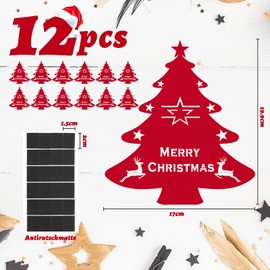 Meetory Cutlery Holder Christmas Felt, Pack of 12 Table Decoration Christmas Cutlery Bag Red Christmas Tree Cutlery Bag with 24 Non-Slip Underlays Cutlery Bags Christmas Decoration for Party